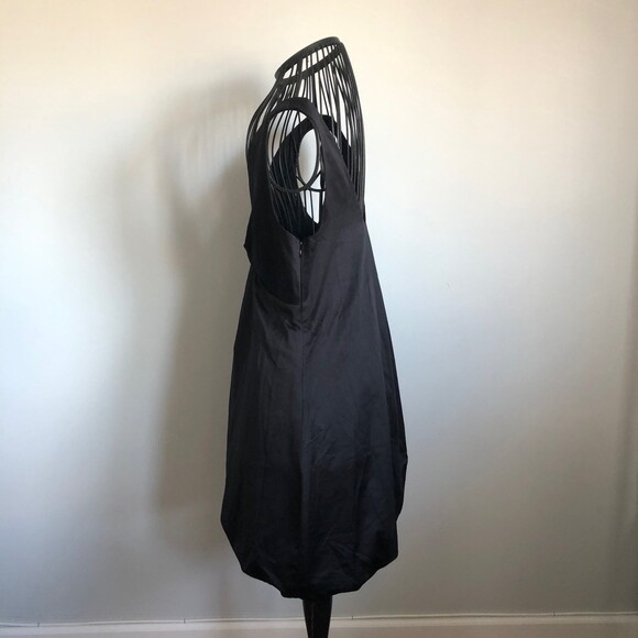 Black Satin Wide Puffball Hem Shift Dress - Picture 3 of 9